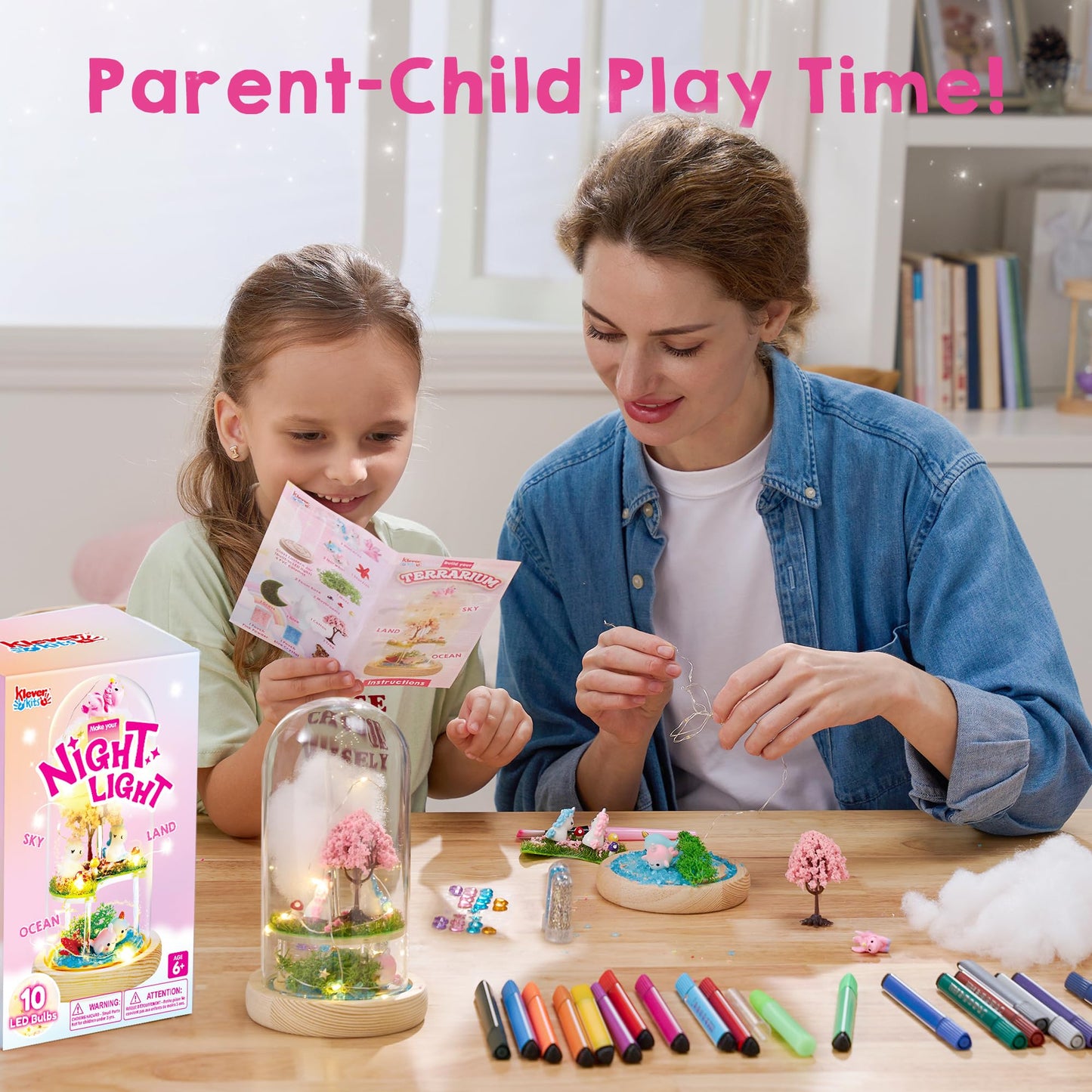 Make Your Own Unicorn Night Light - Birthday Crafts Gifts for Girls Kids, Unicorns Terrarium Kit for Kids, 3-in-1 Unicorn Toys Presents, Arts and Crafts for Girl Aged 6 7 8-12
