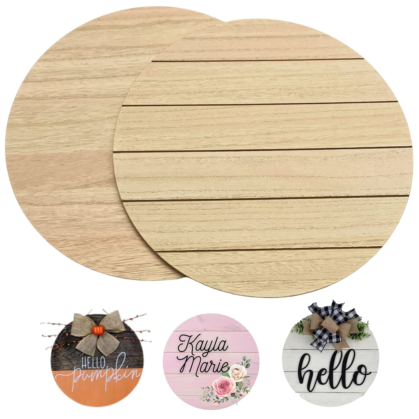 Unfinished Wood Rounds for Crafts - 2 Pack of 14 Inch Diameter Reversible Wood Circles with Real Wood Veneer that Will Not Warp, Wood Slices with Smooth Side and Embossed Shiplap Side by CADE + KAI