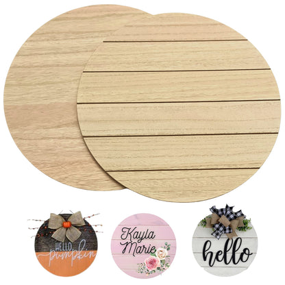 Unfinished Wood Rounds for Crafts - 2 Pack of 14 Inch Diameter Reversible Wood Circles with Real Wood Veneer that Will Not Warp, Wood Slices with Smooth Side and Embossed Shiplap Side by CADE + KAI