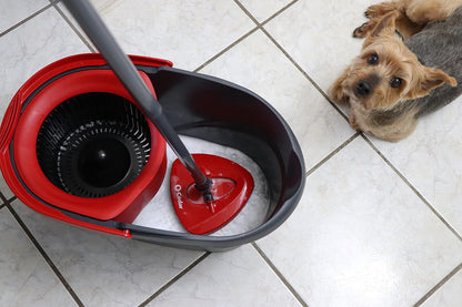 O-Cedar EasyWring Microfiber Spin Mop - Efficient Floor Cleaning System | Red & Gray Standard Size