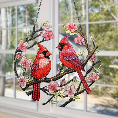 DIYDeligths DIY Hanging Pendant Ornament Diamond Art Painting for Adults Beginners with Accessories Single Sided Dot-Drill Pendant for Home Wall Window Garden Decor (Openwork Cardinal)