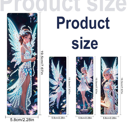 JISHSHAY 4 PCS Diamond Art Bookmarks Diamond Painting Book Marks Gem Art Bookmarkers Gem Painting Book Markers Mosaic Kits for Adults Special Drills with Crystal Pendants Fairy Elf
