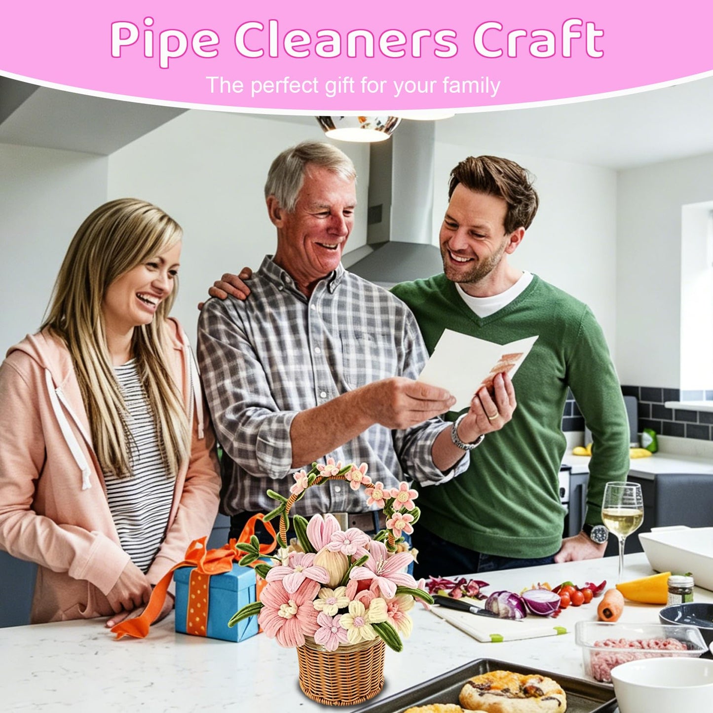CITYBAN 400PCS Pipe Cleaners Craft,5 Assorted Pipe Cleaner Flower Kit,Kit with Floral Wires, Gardening Tape, Stamen, Floral & Ribbon, Pipe Cleaners Bulk,Ideal for DIY Projects