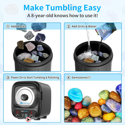 KomeStone K2 Elite Professional Rock Tumbler Kit, Ultra Quiet & Cutting Edge Brushless Motor Rock Polisher for Adults & Rock Collector, Noise-Reduction, Extra Large 3 Lbs Barrel, STEM Gift for All Age