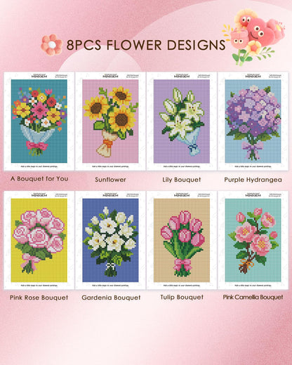forever young Minigem Diamond Art Flowers Kits for Beginners, 8 Pcs Flower Resin Square Drill Diamond Painting Kits for Adults, 2-Hour Canvas Flower Small Diamond Art Kits for Adults (5x7 Inch)