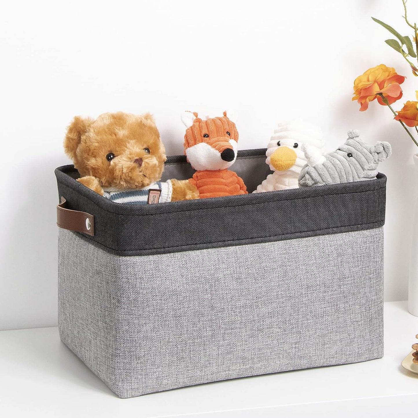DULLEMELO Fabric Storage Basket for Organizing Clothes, Toys, Towels, Laundry, Nursery - Black & Gray
