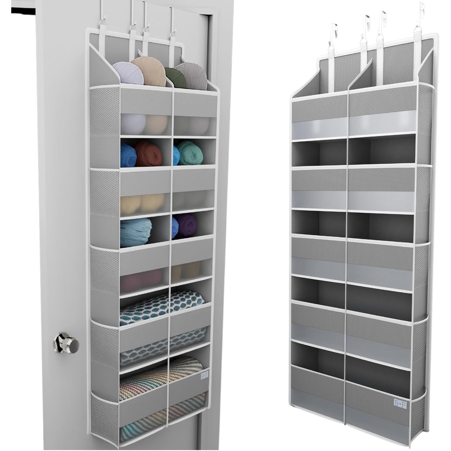 BOBBLE + PUFF Over Door Yarn Storage Organizer with 8 Large Compartments & 10 Mesh Side Pockets for Crochet Accessories & Knitting Supplies, Closet Organization & Home Improvement, 44lbs Weight Limit