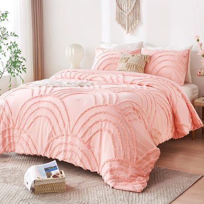 ENJOHOS Pink Full Comforter Set for College Girls - Full Size Boho Tufted Rainbow Comforter, 3 Pieces Rainbow Bedding for All Season, Lightweight Soft Microfiber Comforter with 2 Pillowcase