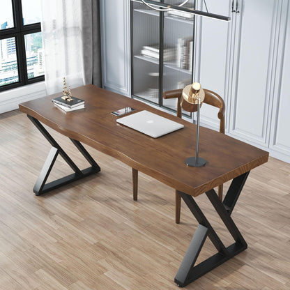 Sihtengxxhongs Rustic Style Solid Wood 55-inch Computer Desk - Large Office Desk for Home Office, Modern and Simple Design, Ideal for Study, Writing, Dining