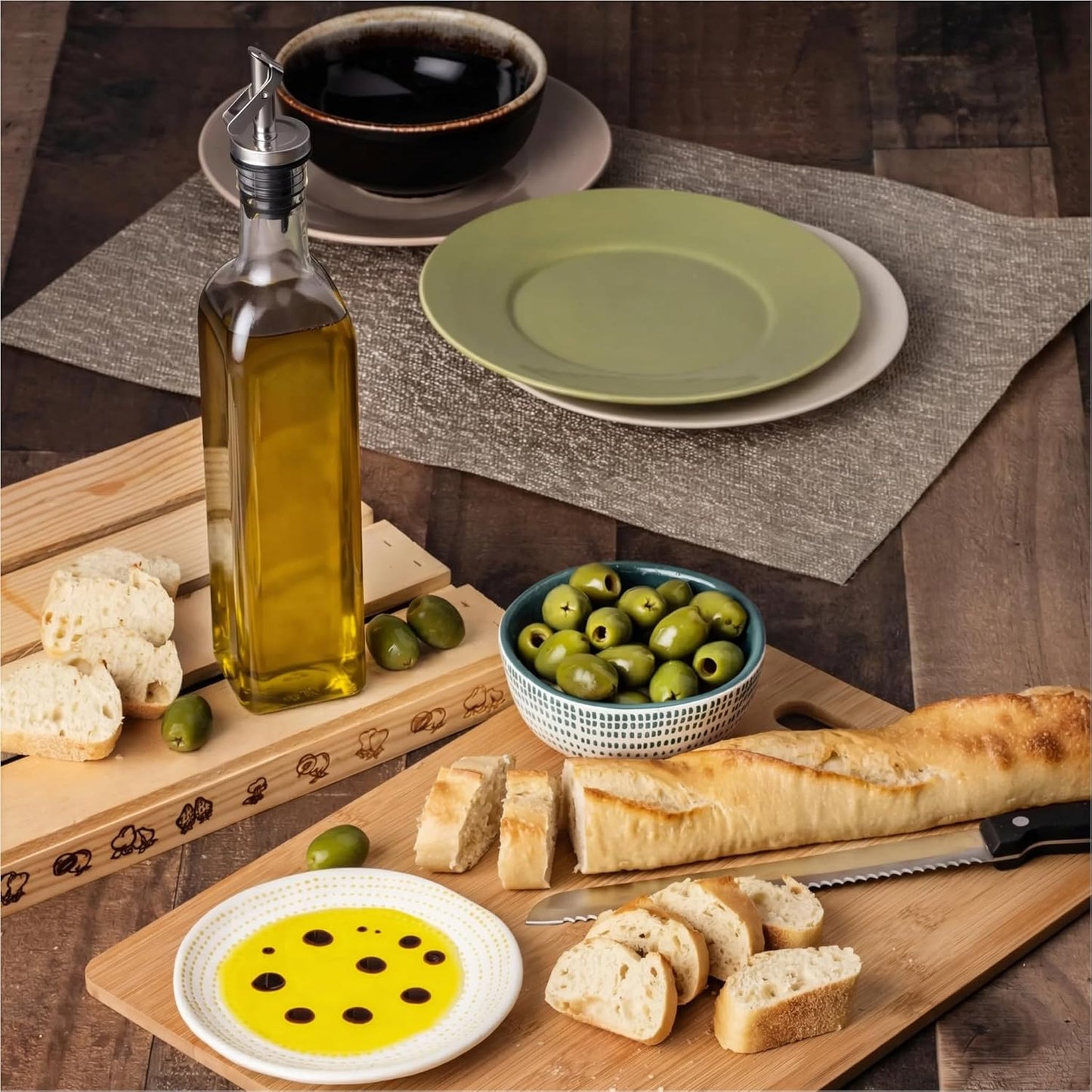 17 oz. GREENOLIVE Olive Oil Dispenser Bottle - Clear Glass Bottle with No-Drip BPA-Free Spout - Ideal for Kitchen