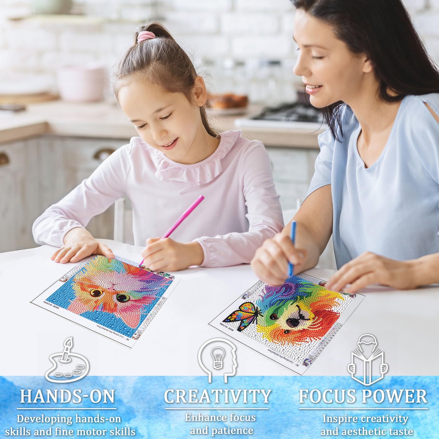 geesfayan 4 Pack Diamond Art Kit for Kids 6 Inch DIY Animal Gem Art with 4 Tools Sets, Gem Painting for Beginners, Creative Craft Gift for Teens & Kids(Tiger Leopard)