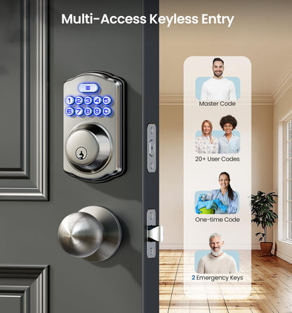 Veise Keyless Entry Door Lock with 2 Knobs, Electronic Backlit Keypad Deadbolt with Handle Set, Auto Lock, One-time Codes, Smart Deadbolt for Front Door, Easy Installation, Matte Black