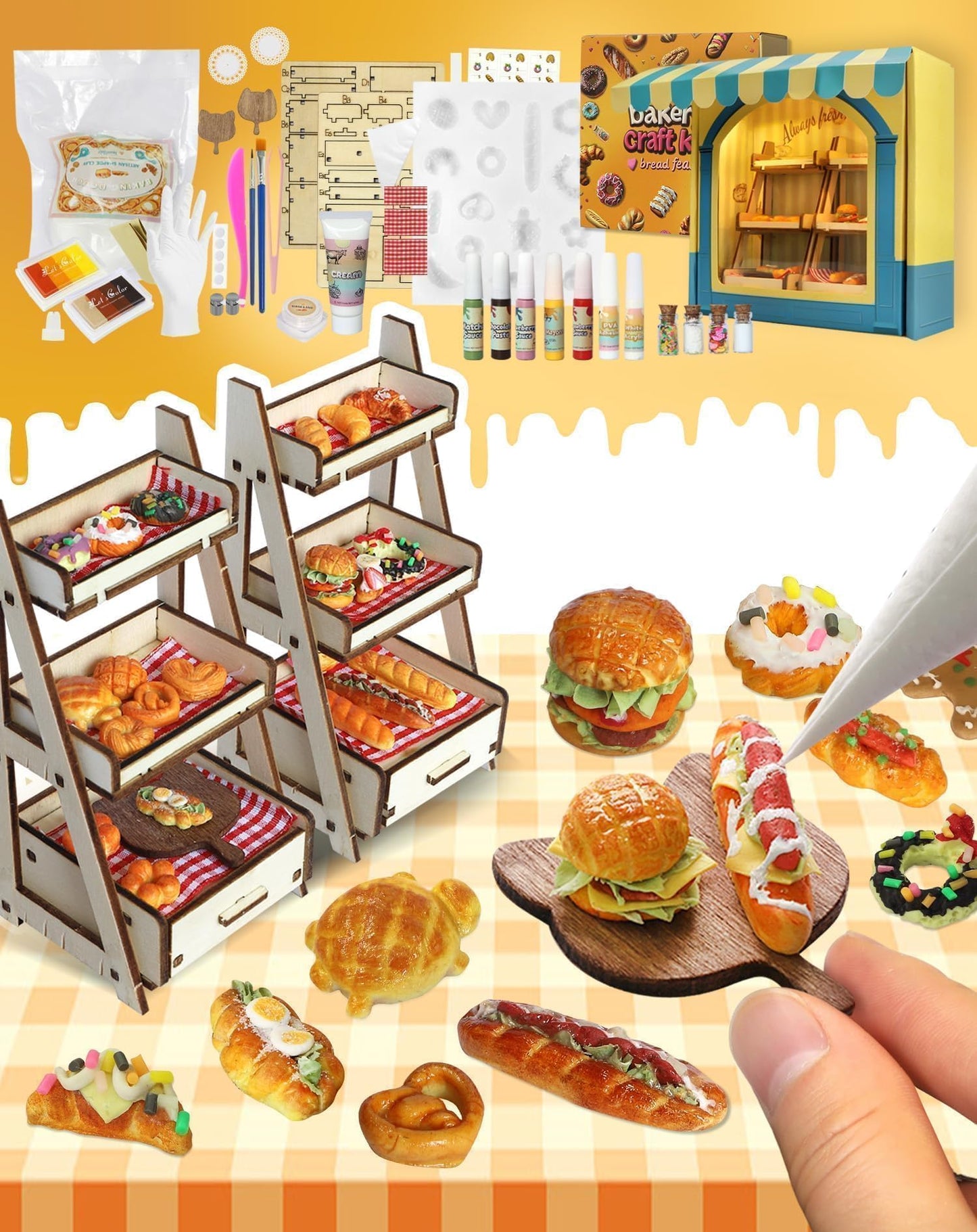 iLAND Air Dry Clay Kits Fun Crafts for Teens DIY Mini Bakery Miniature Food Toy Easy Crafts for Adult Women 1/12 Scale Accessories of Dollhouse Kitchen Creative Family Game Night Birthday Gift Ideas