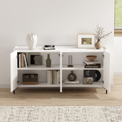 Manhattan Comfort Abbey 67" Sideboard Cabinet, Modern Console Table with Storage, Adjustable Shelves, Kitchen Buffet, Soft Close Doors, Handle-Free Design, Elevated Metal Legs, White