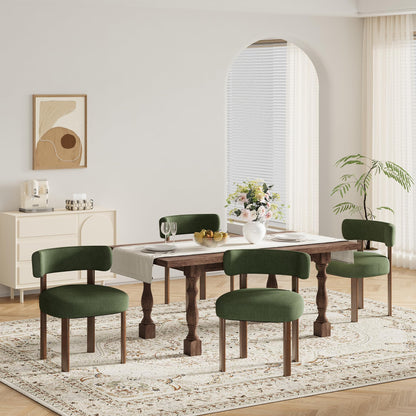 smartue Wooden Dining Chairs Set of 4, Upholstered Kitchen Chairs with Solid Wood Legs, Mid Century Dining Room Chair with Ergonomic Curved Backrest for Kitchen Dining Vanity, Green