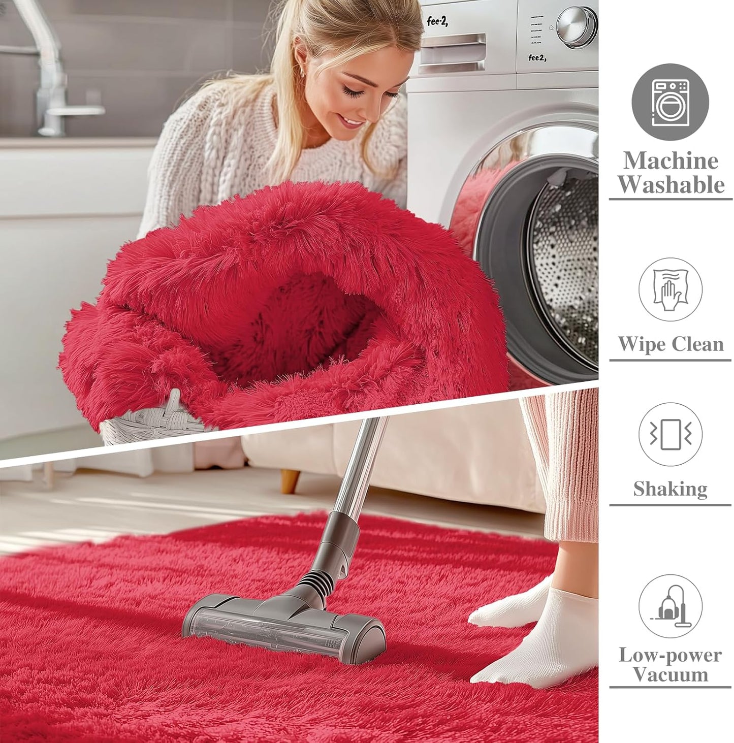 OLANLY Large Area Rug - Soft Fluffy Shaggy Carpet for Living Room & Bedroom | 5x8 Red Indoor Decor