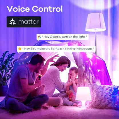 Linkind Matter Smart Light Bulb, Smart Bulbs Work with Apple Home, Siri, Alexa, Google Home, SmartThings, Color Changing Light Bulbs Music Sync RGBTW, Mood Lights, 2.4Ghz WiFi A19 E26 60W 800LM 6 Pack