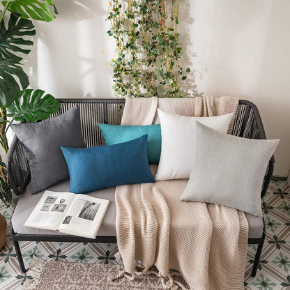 MIULEE Decorative Outdoor Throw Pillow Covers - Waterproof Faux Linen Cushion Cases | 24x24 Inch Dark Grey (Pack of 2)