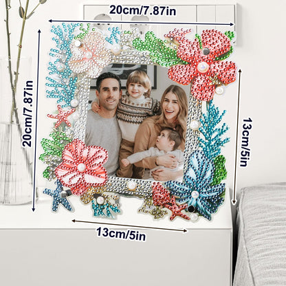 AIRDEA 5D Diamond Art Painting Desktop Photo Frame Ornament,Special Shape Diamond Painting Frame Kits for Adults,8x8in/20x20cm,Corals Starfish