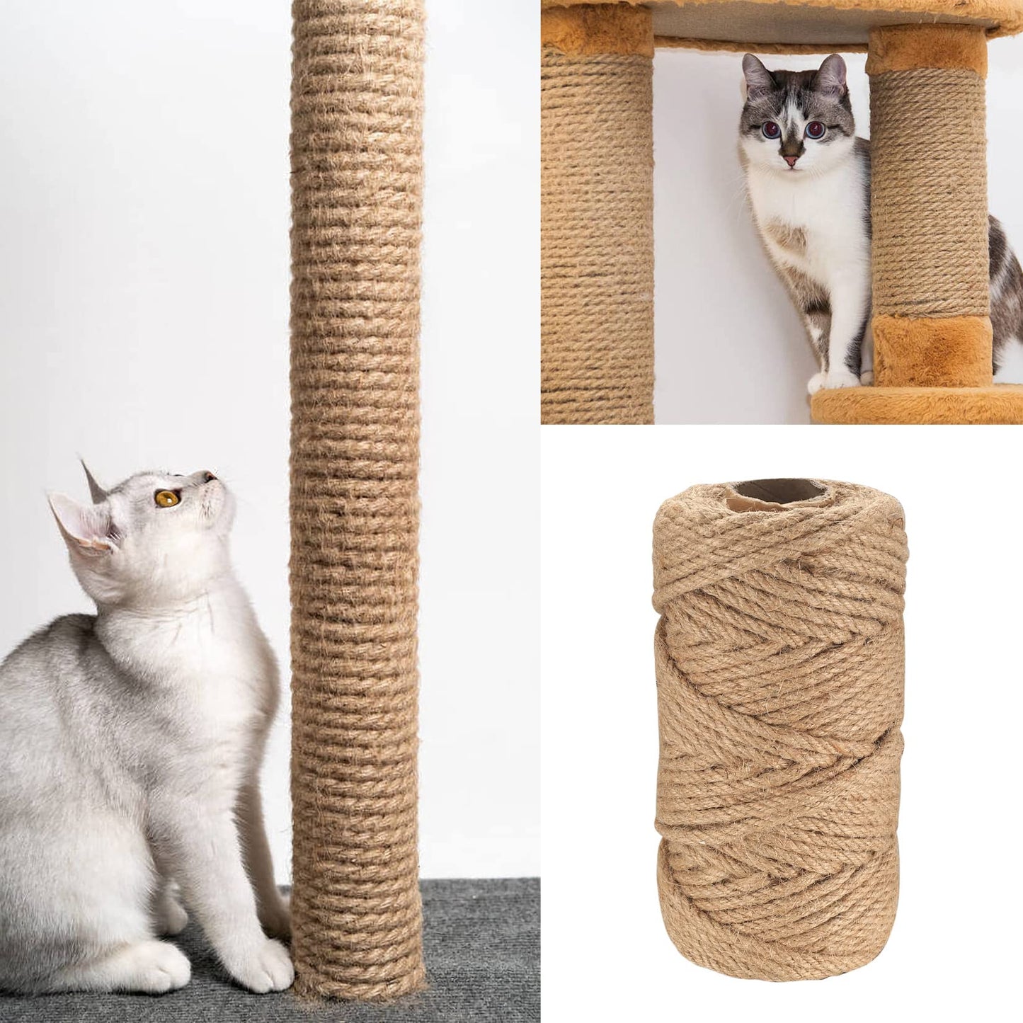 6mm Jute Rope, 164 Feet/50 m Jute Twine, Natural Hemp Rope, Heavy DutyJute Sisal String Cord Rope for DIY Arts Crafts, Gardening, Bundling, Decorating, Cat Scratching Post, Gift Wrapping (6mm x 164ft)