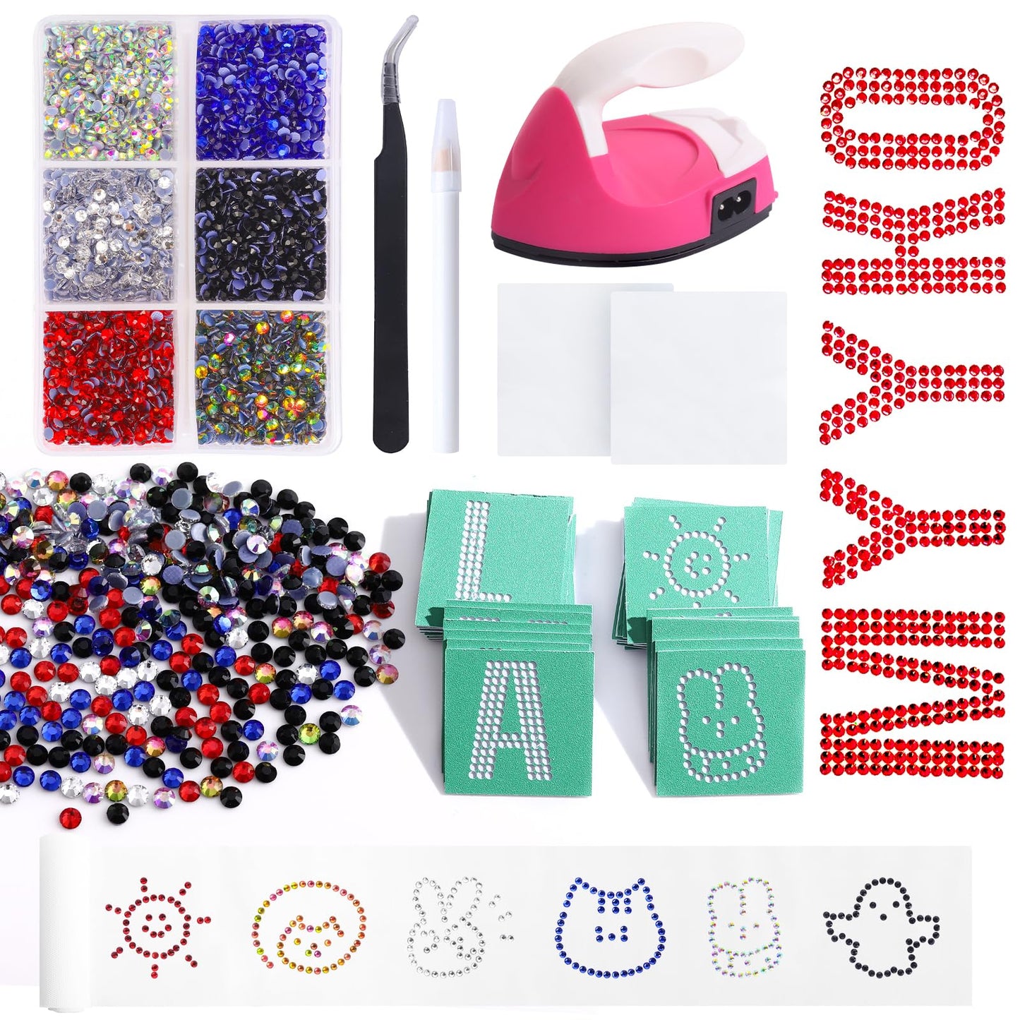 MYYKO Hotfix Rhinestone Applicator Iron Kit Art DIY Template with 4320 pcs Mixed Color Hotfix Rhinestones,Heat Fixed Machine Iron Set for for Clothes, T-Shirt, Hat,Fabric,Cardstock, Leather