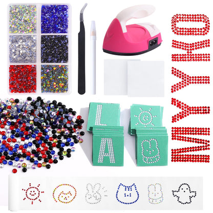 MYYKO Hotfix Rhinestone Applicator Iron Kit Art DIY Template with 4320 pcs Mixed Color Hotfix Rhinestones,Heat Fixed Machine Iron Set for for Clothes, T-Shirt, Hat,Fabric,Cardstock, Leather