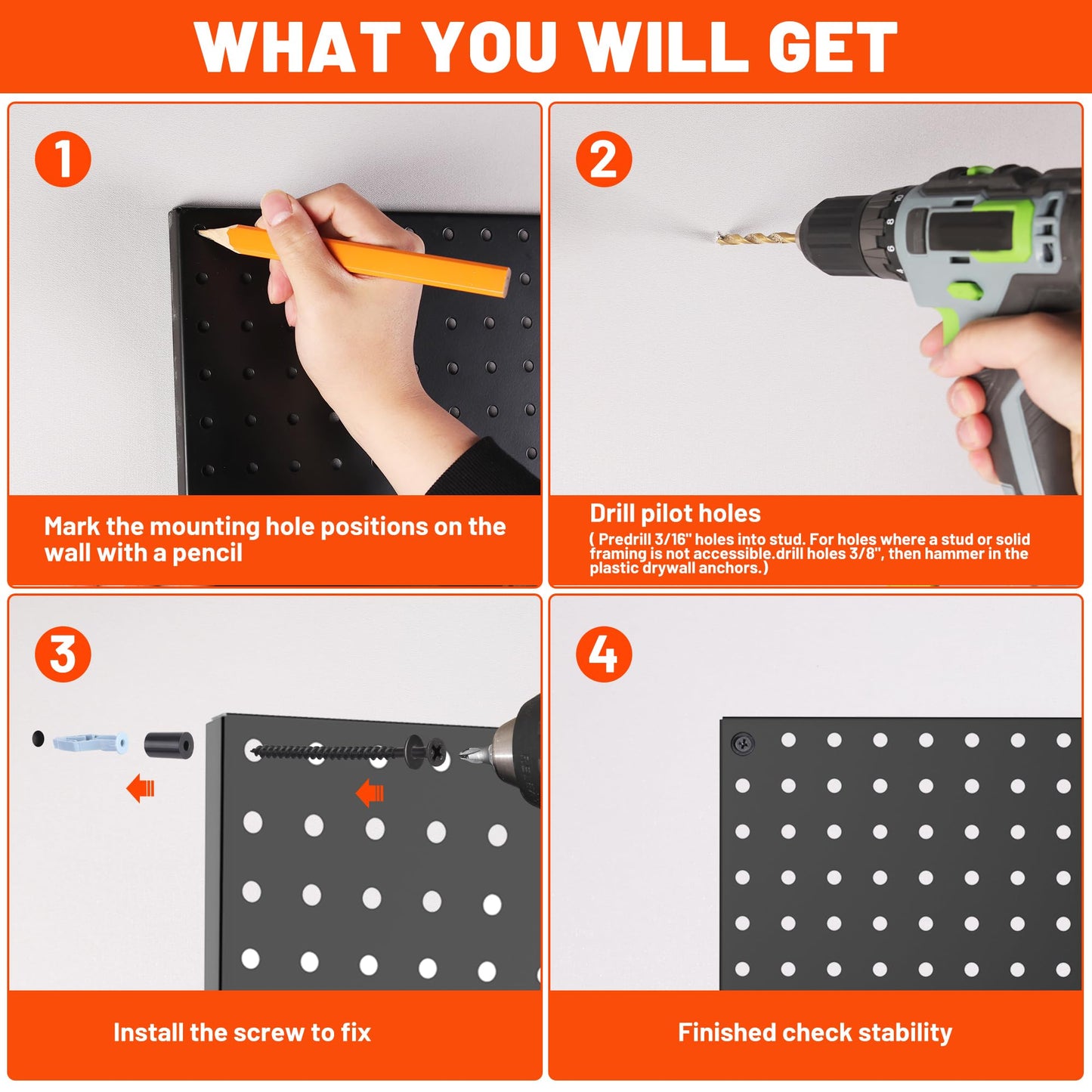 ValueMax 6 Pack Metal Pegboard Panels, 12”x 12” Heavy Duty Metal Pegboard Wall Organizer for Home, Garage, Workbench, Kitchen, Craft Room Tool Storage, Black Modular Peg Board Organizer Board