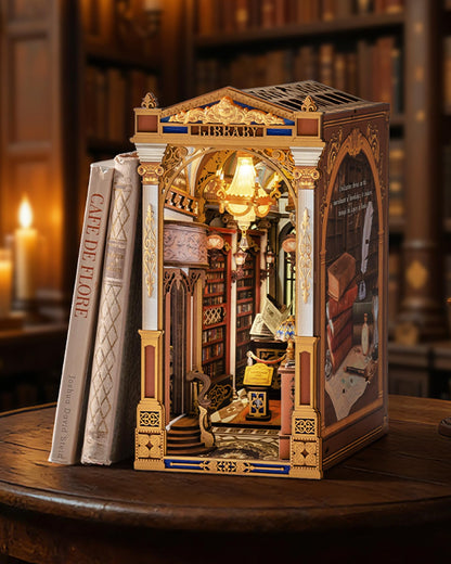 Rolife Book Nook Kits 3D Wooden Puzzle for Adults - Library of Wonders 258-Piece DIY Booknook Building Kit Baroque Architecture Model Bookshelf Decor Craft Gift for Adult Book Lovers