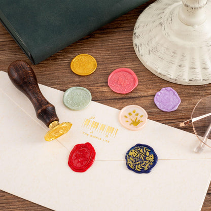 Mxxipp 9pcs Wax Seal Stamp Kit, Brass Sealing Wax Stamps Head & Wooden Handle for Wedding Invitations Cards Envelopes(Tree of Life+Tulip+Vintage Rose+Love Rose+Daisy+Butterfly+Sakura+Leaves)