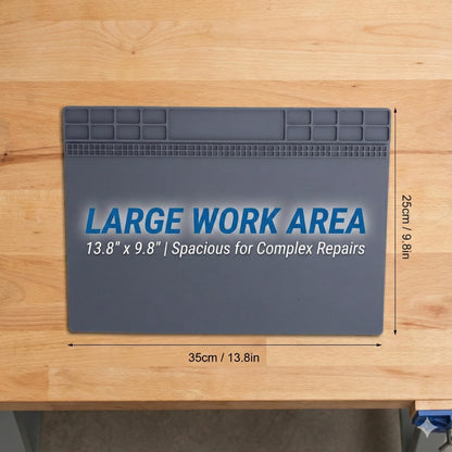 Yulatik Non-Slip Watch Repair Mat with Parts Organizer - Anti-Static Rubber Work Pad for Jewelers & Watchmakers - Gray Maintenance Platform Table Mat with Screw Compartments (13.8" x 9.8")
