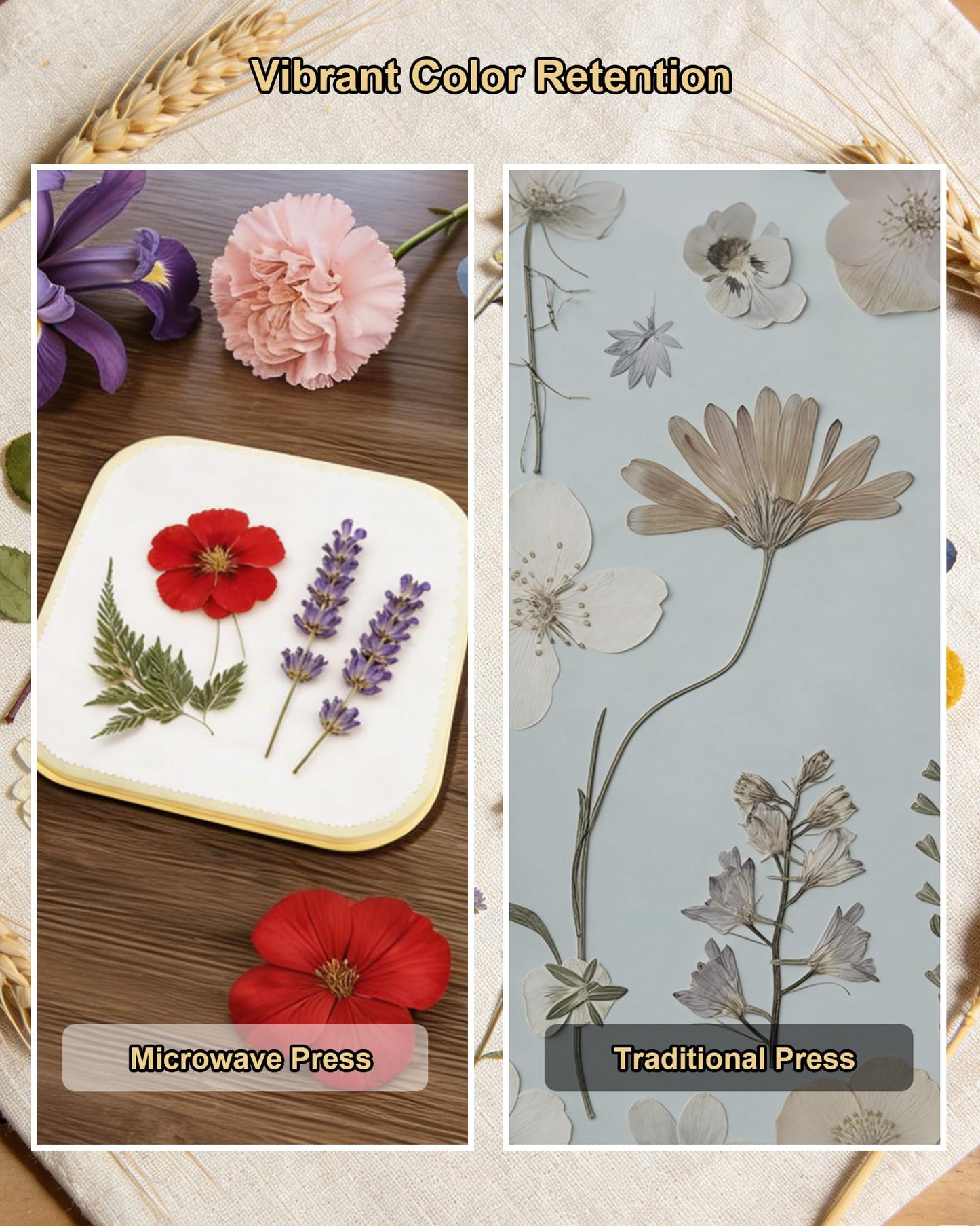NEIGIKI Microwave Flower Press Kit, 9" Fast-Drying Flower Pressing Kit with Reusable & Washable Cloth, Vibrant Color Retention for Crafts Pressed Flowers, DIY Arts, Great Gifts for Adults & Kids