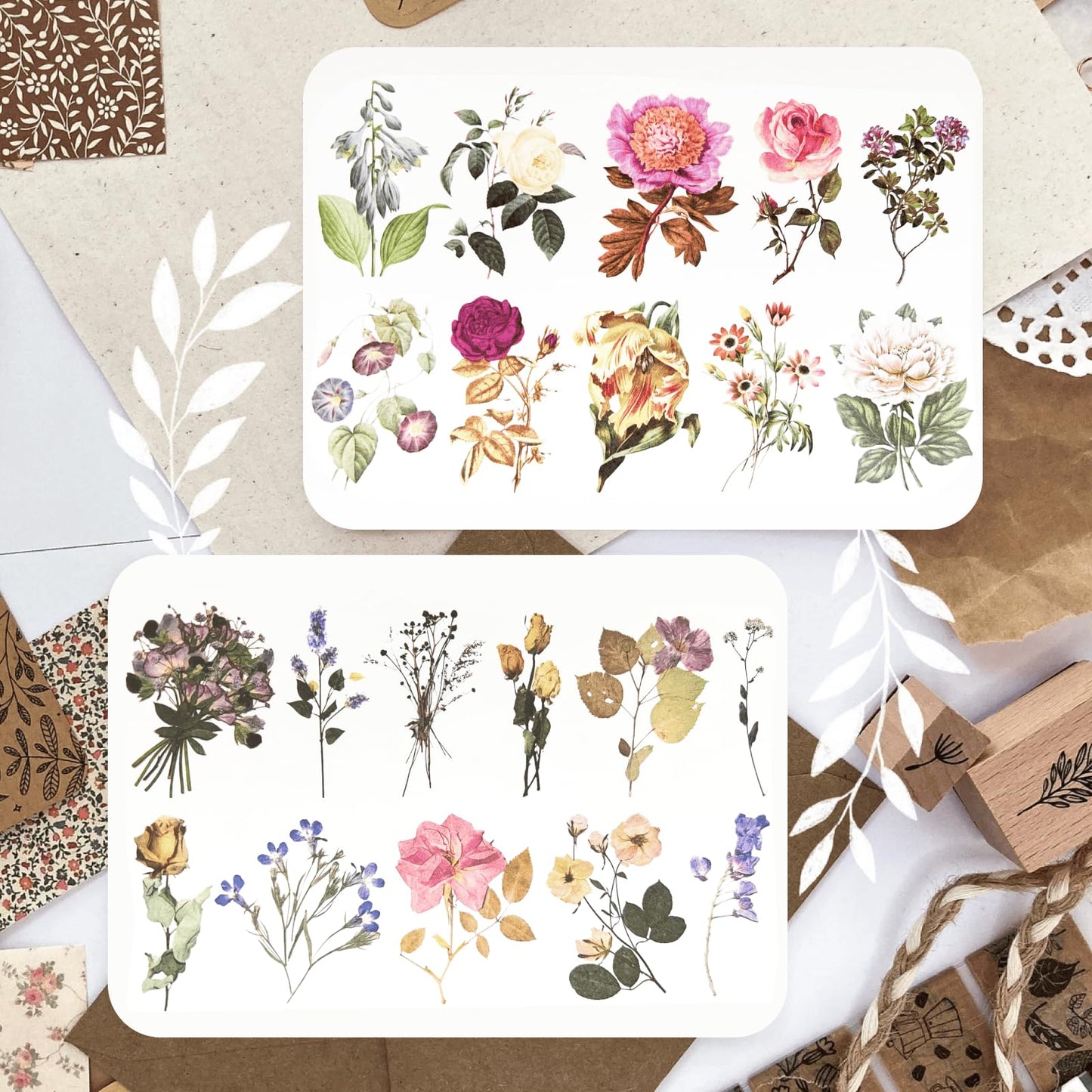 Zakrafo 100 Sheets Botanical Stickers, Vintage Nature Washi Stickers for Scrapbooking, Journal, Planner, Crafting