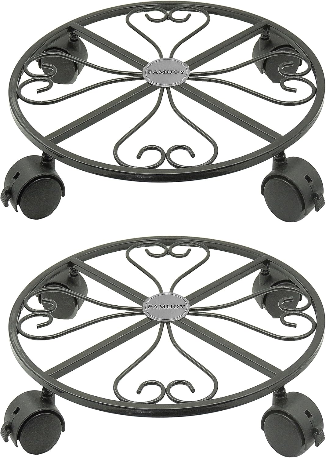 FAMIJOY 2 Pack Caddy,12 Inch 4 360 (12 Inches, Metal Plant Plant Stand Round Plant Roller with Lockable Caster Wheels
