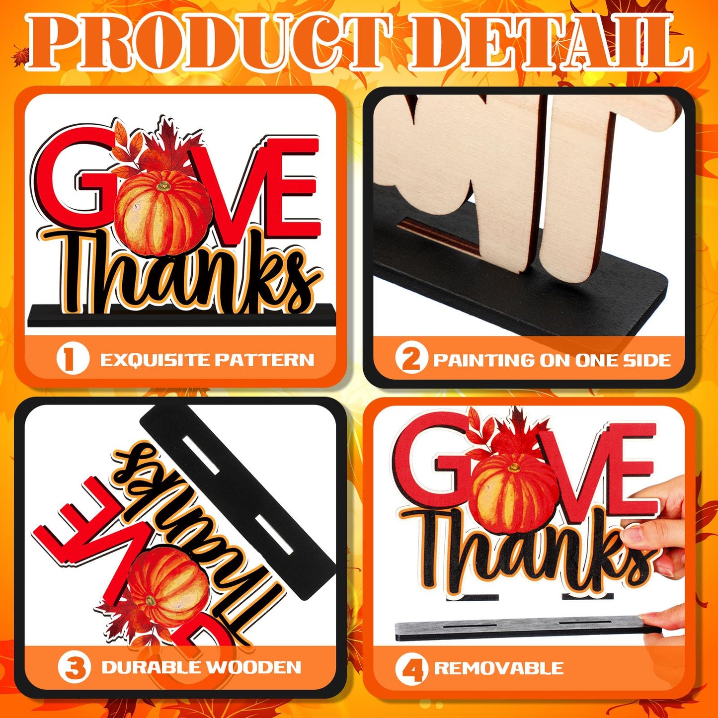 CroBlissful 6 Pcs Thanksgiving Wooden Table Decorations Happy Harvest Party Supplies Thanksgiving Turkey Pumpkin Table Centerpieces for Home Indoor Give Thanks Be Thankful Holiday Party Decor