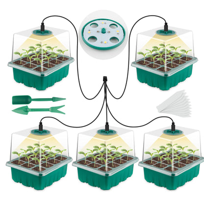 NEWKITS Seed Starter Tray with Grow Light, Seed Starter Kit, Plant Germination Starting Trays with Humidity Dome and Base for Greenhouse Grow Wheatgrass Hydroponic(12 Cells per Tray)(with Grow Lights)