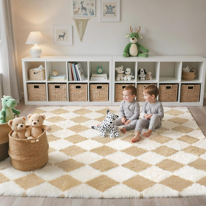 5x7 GENIMO Checkered Rug Area Rugs for Kids Bedroom Soft Shag Rug Fluffy Fuzzy Carpet Plush Rugs for Living Room