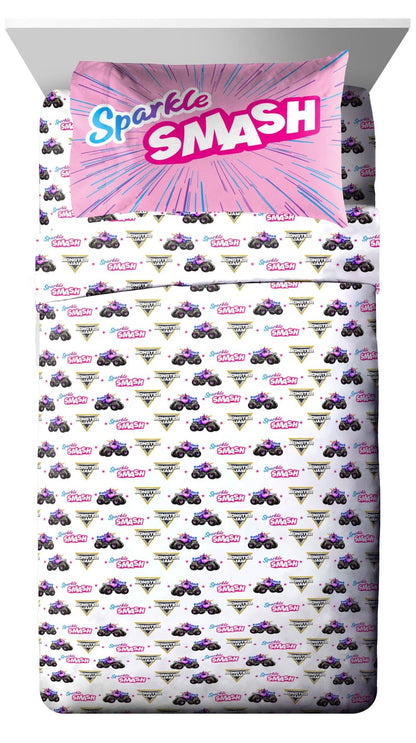 Jay Franco Kids Comforter Set Includes Sheets and Pillow Covers - Soft and Cozy Bed Set for Stylish Room Decor, Pink - Monster Jam, 5 Piece Twin Bedding