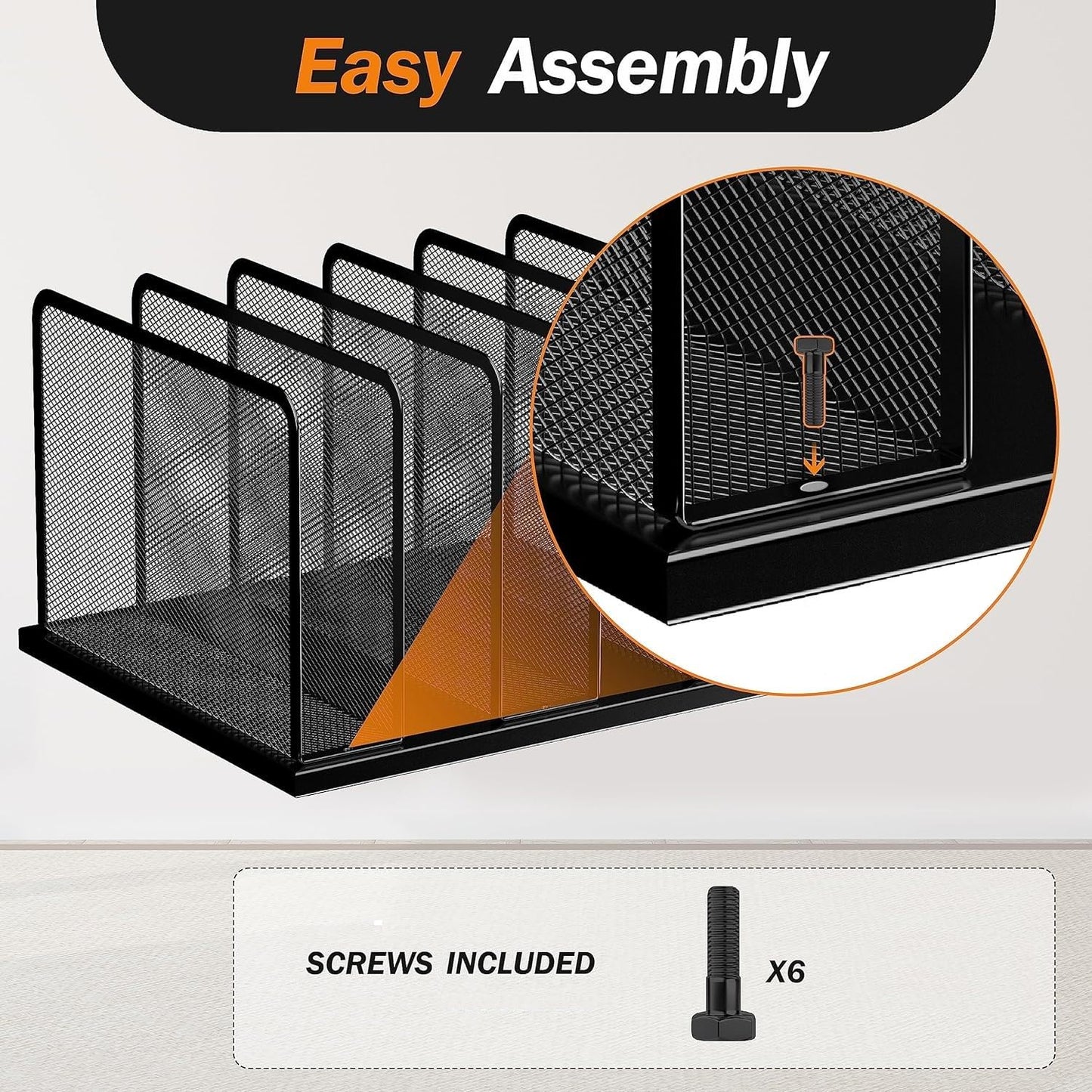 Kuntine.B Desk File Organizer Upright Mesh Desktop Organizer File Sorter Office Organization File Holder for Home, Office & Classroom (Black, 1 Pack 5-Section)