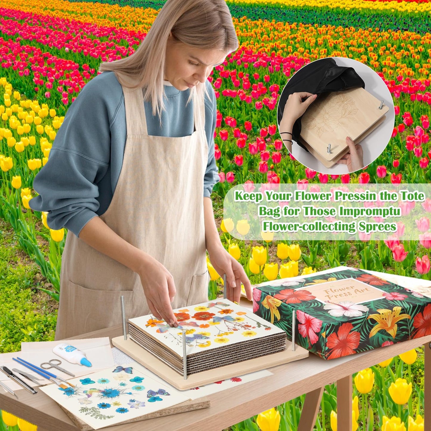 Cruzix 11x11 Large Flowers Press Kit, 10-Layer Wooden Pressing Kit for Adults DIY Flower Preservation & Dried Flowers Art Bookmark Frame Wedding Flower Drying, Gift for Craft Lovers with Storage Bag