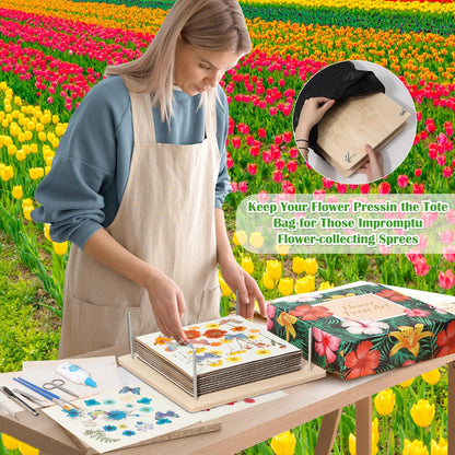 Cruzix 11x11 Large Flowers Press Kit, 10-Layer Wooden Pressing Kit for Adults DIY Flower Preservation & Dried Flowers Art Bookmark Frame Wedding Flower Drying, Gift for Craft Lovers with Storage Bag