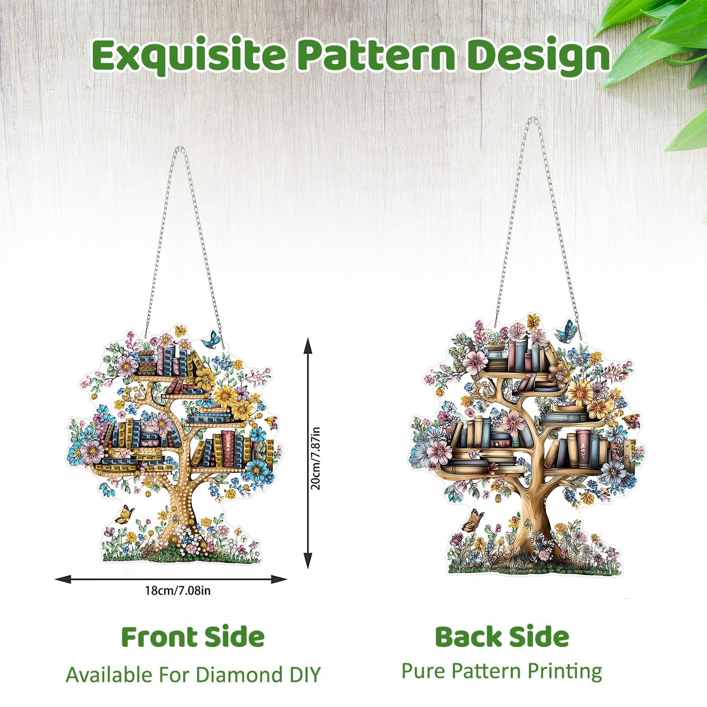 MEIYUDA Book Tree Diamond Art Hanging Kits for Adults Beginners, Book Diamond Painting Suncatchers Kit Ornaments, DIY Special Shaped Rhinestone Window Pendants Kit for Home Garden Wall Decor Gift