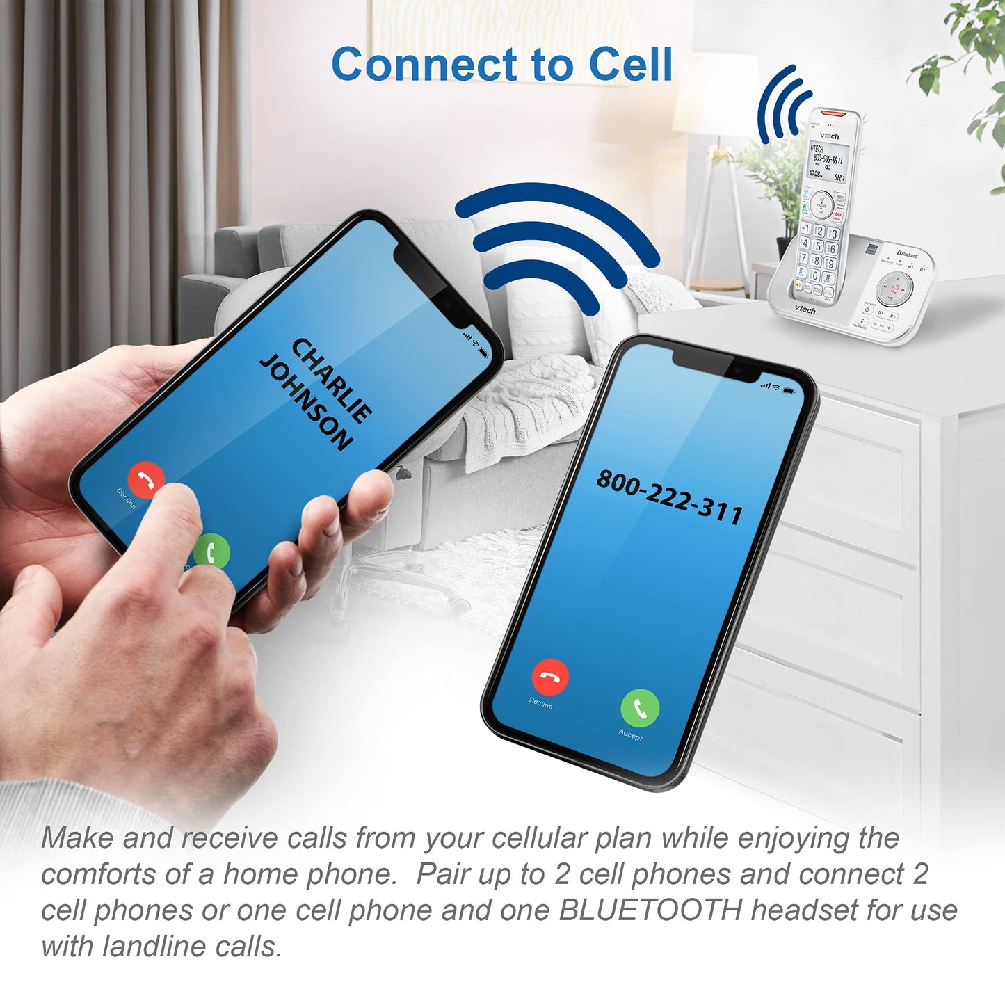 VTech VS112-4 Bluetooth 4 Handset Cordless Phone for Home with Answering Machine, Call Blocking, Caller ID, Intercom and Connect to Cell