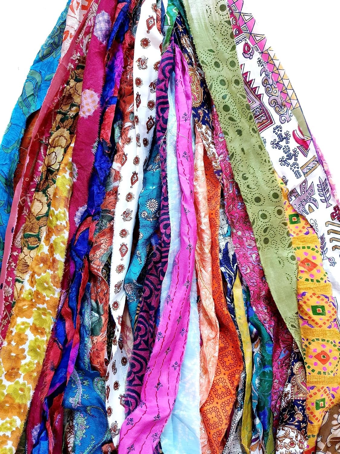 42 Yards Recycled Sari Silk Ribbon Yarn Strips – 42 Pcs 1 Yard Each, Unstitched Pure Silk Fabric Tassel Skeins, Mixed Random Shades for Journaling, Scrapbooking, Jewelry & Craft Projects
