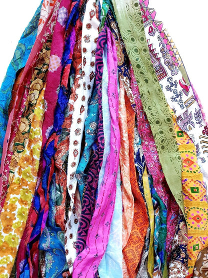 42 Yards Recycled Sari Silk Ribbon Yarn Strips – 42 Pcs 1 Yard Each, Unstitched Pure Silk Fabric Tassel Skeins, Mixed Random Shades for Journaling, Scrapbooking, Jewelry & Craft Projects