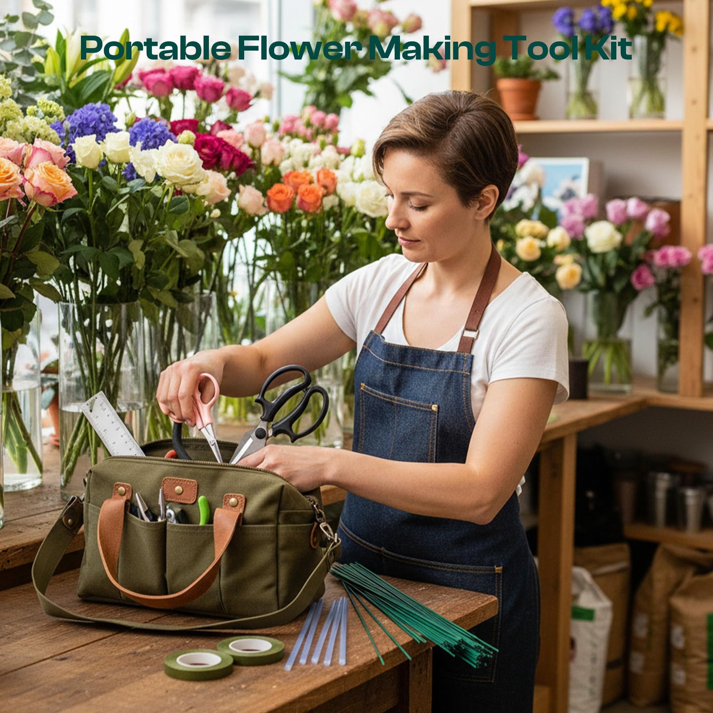 Caydo 134 PCS Pipe Cleaners Flowers Making Tool Kit for Bouquet Making, Floral Arrangement Kit with Floral Wire Stems, Floral Tape, Curved Scissors, Flower Scissors, Needle Nose Pliers, Stamens