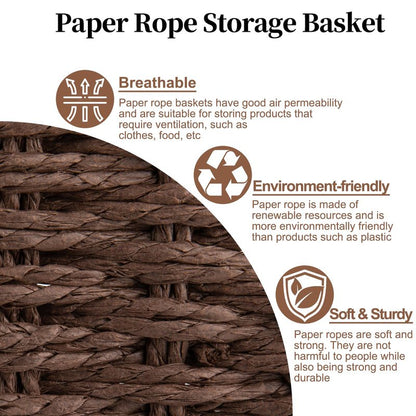 OIAHOMY Toilet Paper Baskets Handmade Paper Rope Decorative Wicker Storage Tank Shelf Cabinet Organizer for Bathroom Home, Set of 2, Green