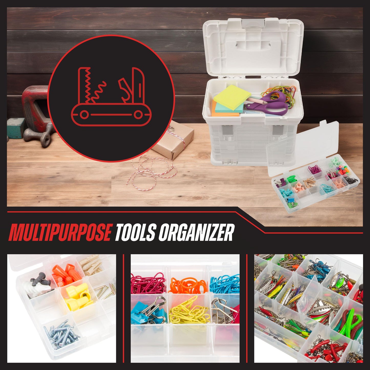 Portable Tool Box - Small Parts Organizer with Drawers and Customizable Compartments for Hardware, Fishing Tackle, Beads or Crafts by Stalwart (White)