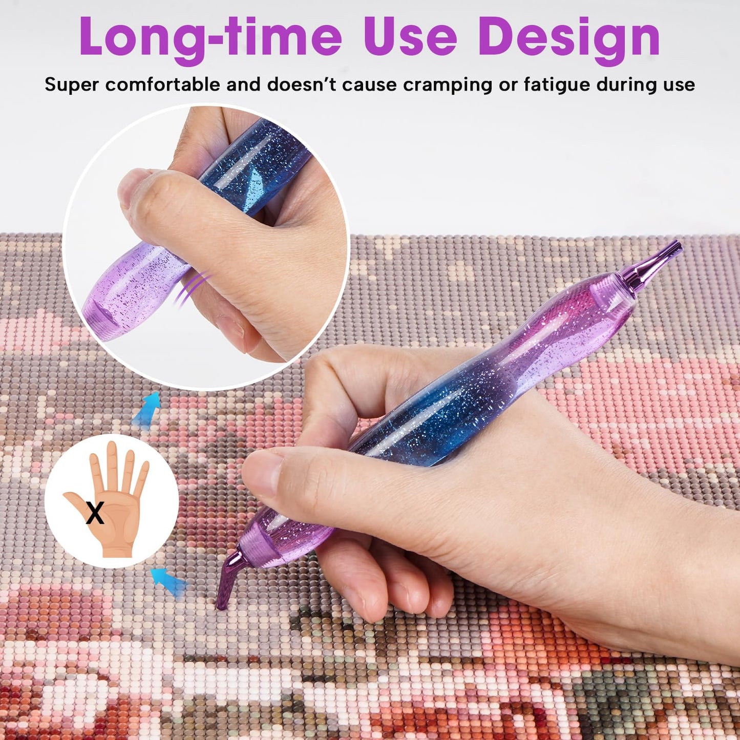 Taobido Ergonomic Diamond Painting Art Pen Accessories Kits with 6 Metal Tips, 6 Painting Glue Clay, Roller,Multi Placer Tips for DIY Crafts