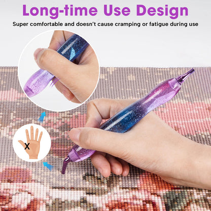 Taobido Ergonomic Diamond Painting Art Pen Accessories Kits with 6 Metal Tips, 6 Painting Glue Clay, Roller,Multi Placer Tips for DIY Crafts