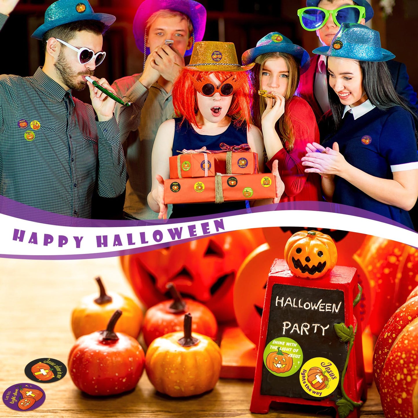 Colarr 1600 Pcs Halloween Stickers Christian Pumpkin Stickers for Halloween Religious Halloween Roll Stickers 16 Design Halloween Vinyl Roll Stickers for Water Bottles Halloween Party Favors Gift